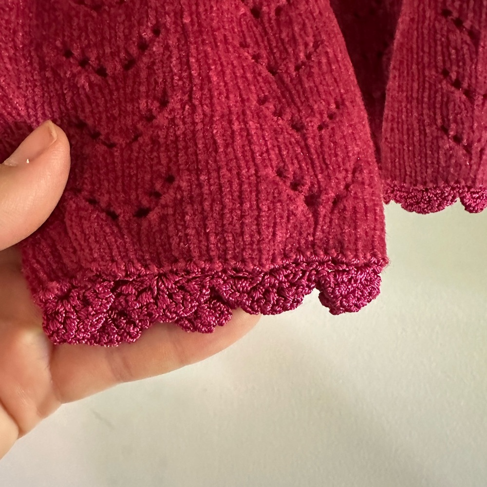Vintage Raspberry Pink Women's Embroidered Quarter Zip Sweater - Picture 4 of 11